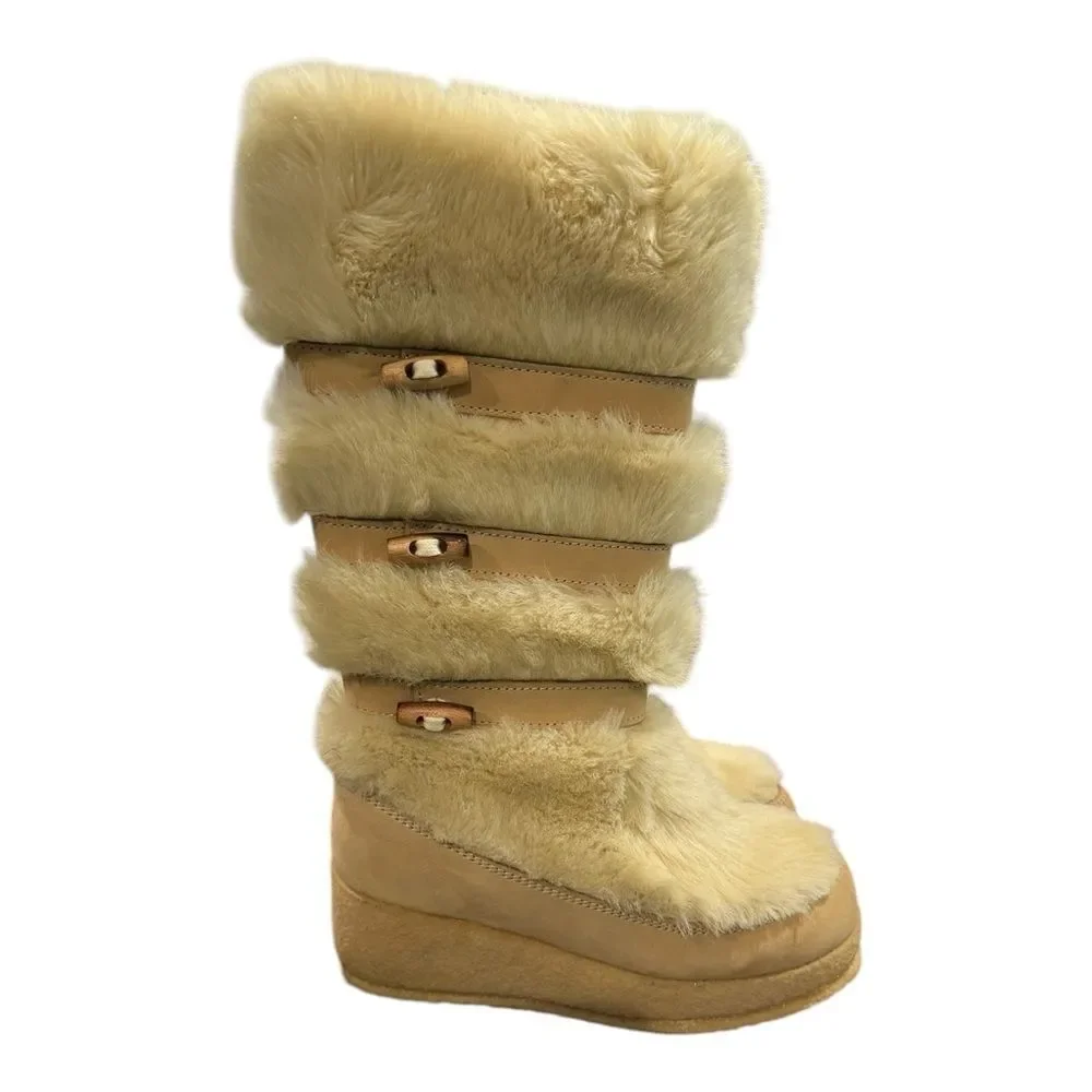 A.P.C. Women's Bootes 60's Caramel Wedge Fur Winter Boots 35